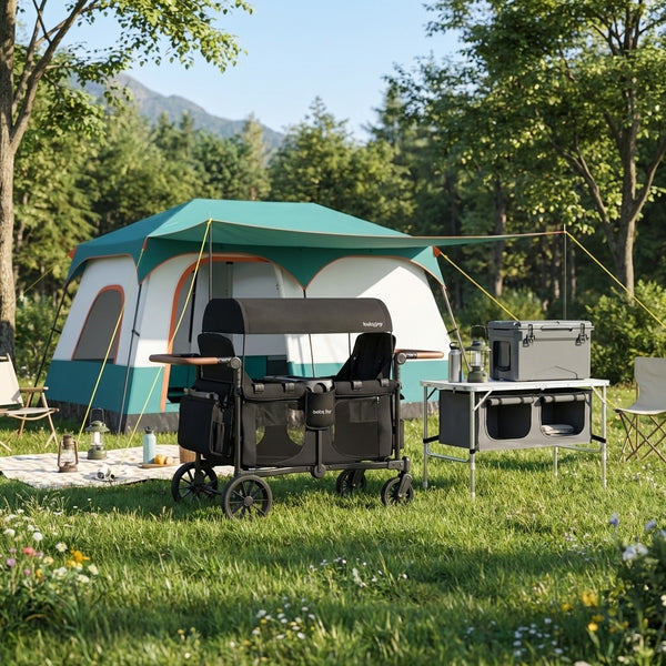 4-in-1 Family Camping Gear Set: Wagon Camping Table Cooler and Camping Tent