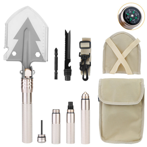 Military Folding Shovel Multifunctional Survival Emergency Spade Tactical Multi Tool For Outdoor Camping Hiking Backpacking w/ Compass