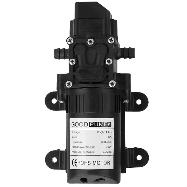 12V Water Pump with 2 Hose Clamps 130PSI Self Priming Sprayer Pump 70W Electric Diaphragm Water Pump 6L/Min for RV Campe