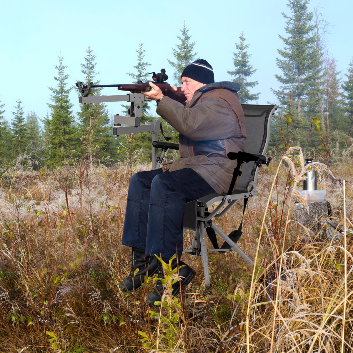 360° Swivel Portable Hunting Chair with Adjustable Legs and Armrests-Black