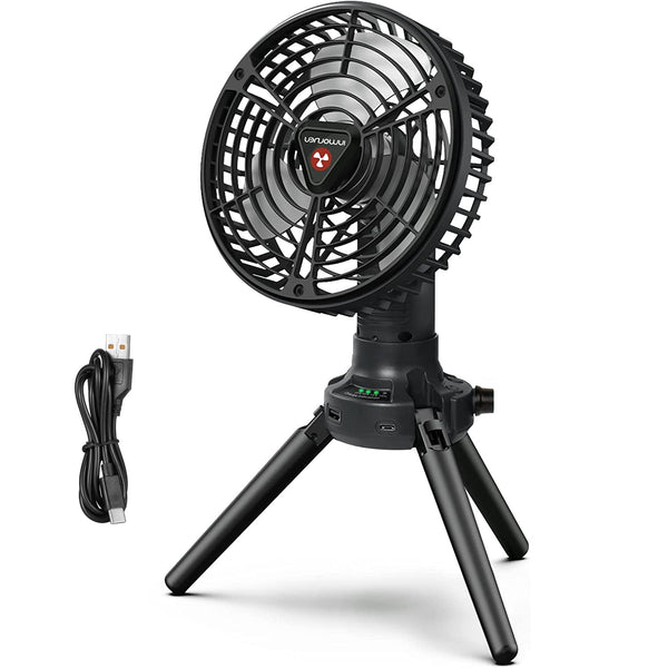Foldable Camping Fan with Emergency Power Bank 270¡ Oscillating Rechargeable Tripod Fan for Hiking Fishing Personal Desk Fan with 4 Speeds 3 Brightnes
