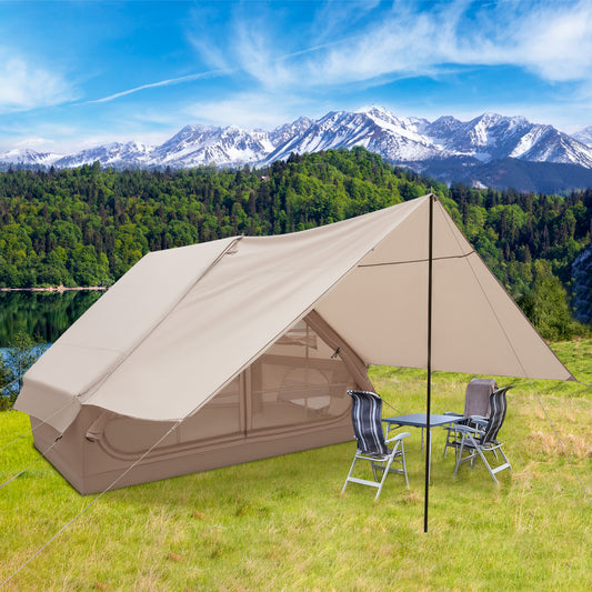 4-6 People Inflatable Camping Tent with Porch and Carrying Bag-Beige