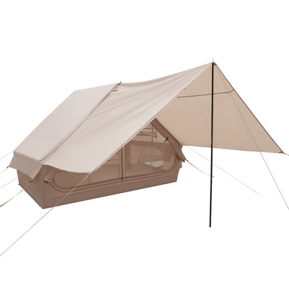 4-6 People Inflatable Camping Tent with Porch and Carrying Bag-Beige