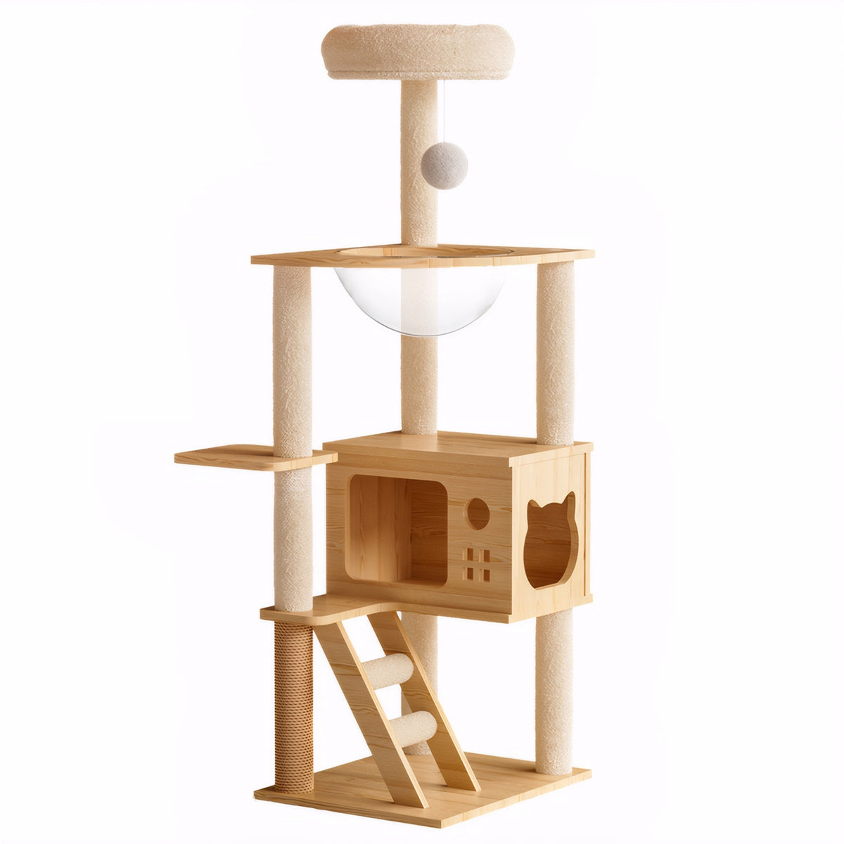 48.4" Modern Wood Cat Tree Tower, Multi-Level Cat Condo with Acrylic Hammock, Sisal Scratching Posts & Top Perch, Cat To