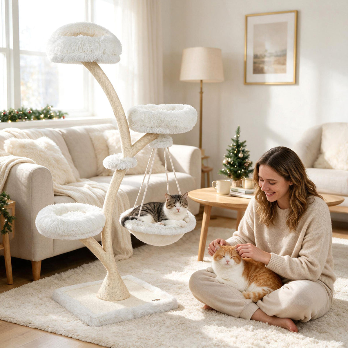 66.5" Multi-Level Modern Cat Tower with Top Perch 2 Beds Hammock and Sisal Posts