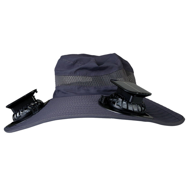 Outdoor Wide Brim Sun Hat With 2 Rechargeable Fans Solar Powered 3 Wind Speeds UPF50+ Breathable Waterproof Nylon Mesh Outdoor Hat For Hiking Camping