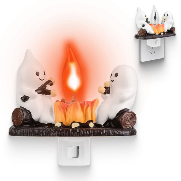 2Pcs Ghost Campfire Flickering Flame Night Light Indoor 3D Funny Halloween Nightlight Decoration Bedroom Night Light Hal