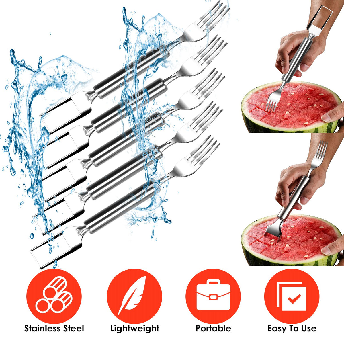 5Pcs 2 in 1 Watermelon Cutter Slicer Fork Stainless Steel Dual Head Watermelon Fruit Cutting Fork Knife For Summer Famil