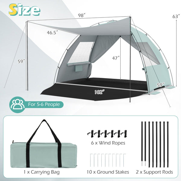 Beach Tent Sun Shelter with Canopy Pop-Up Easy Setup UPF50+ Sun Protection