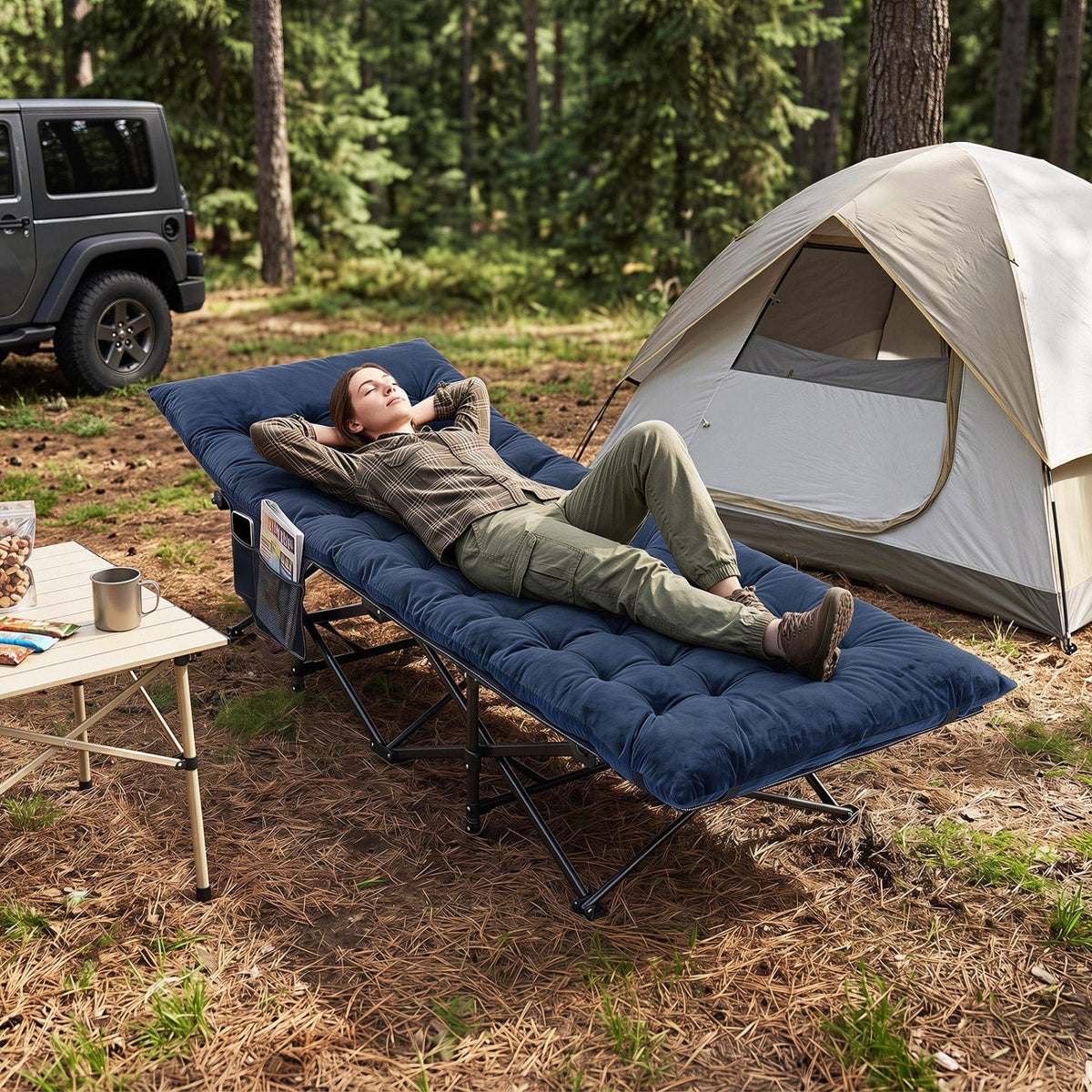 Camping Cot for Adults with Padded Mat and Carrying Bag