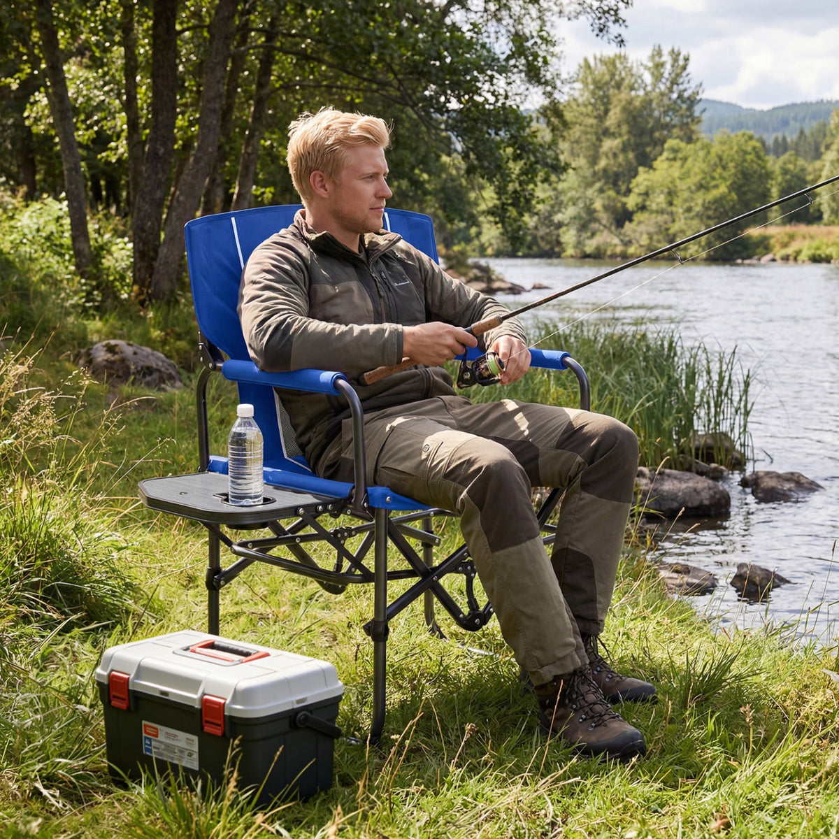 Folding Camping Chair with Side Table and Cup Holder