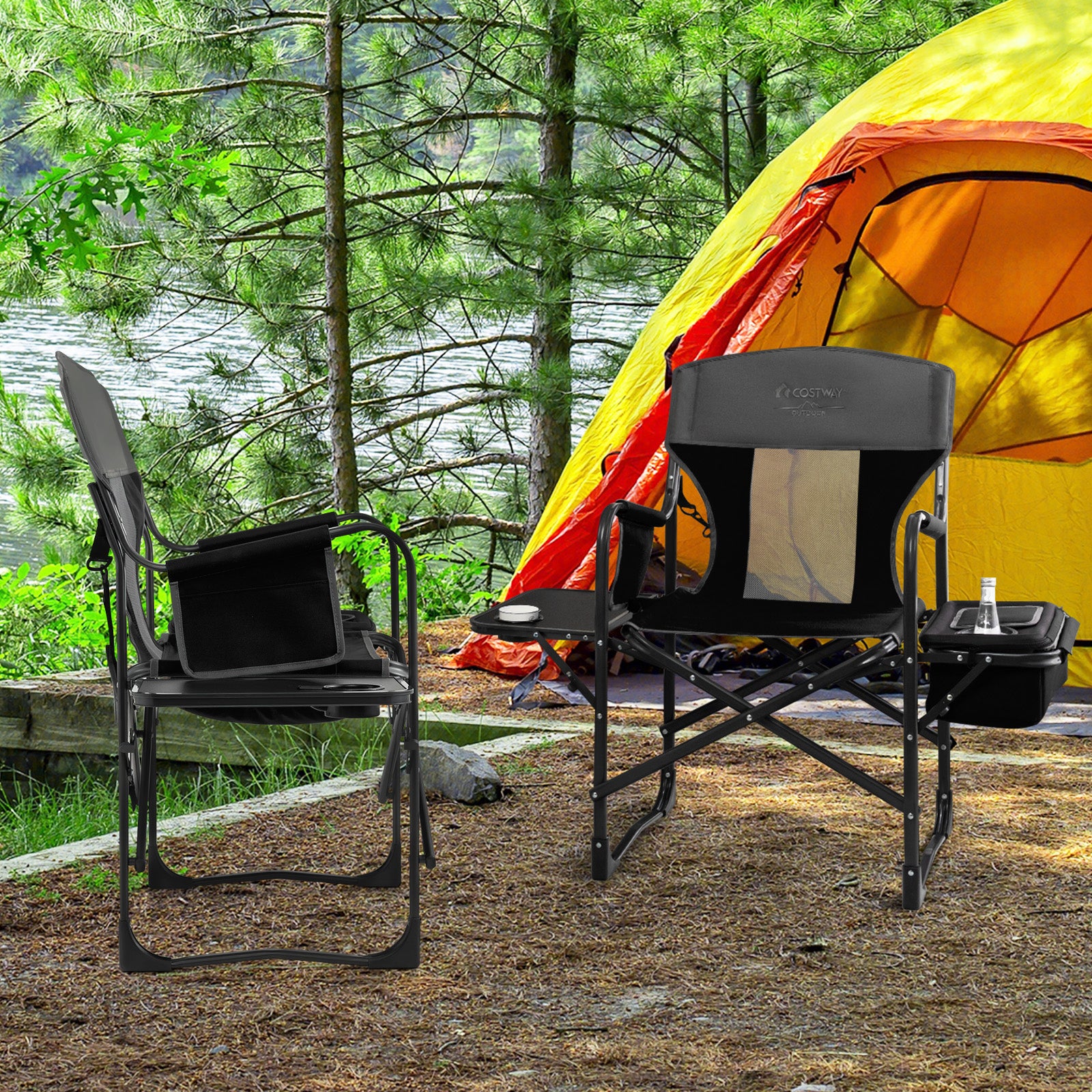 Folding Camping Directors Chair with Cooler Bag and Side Table