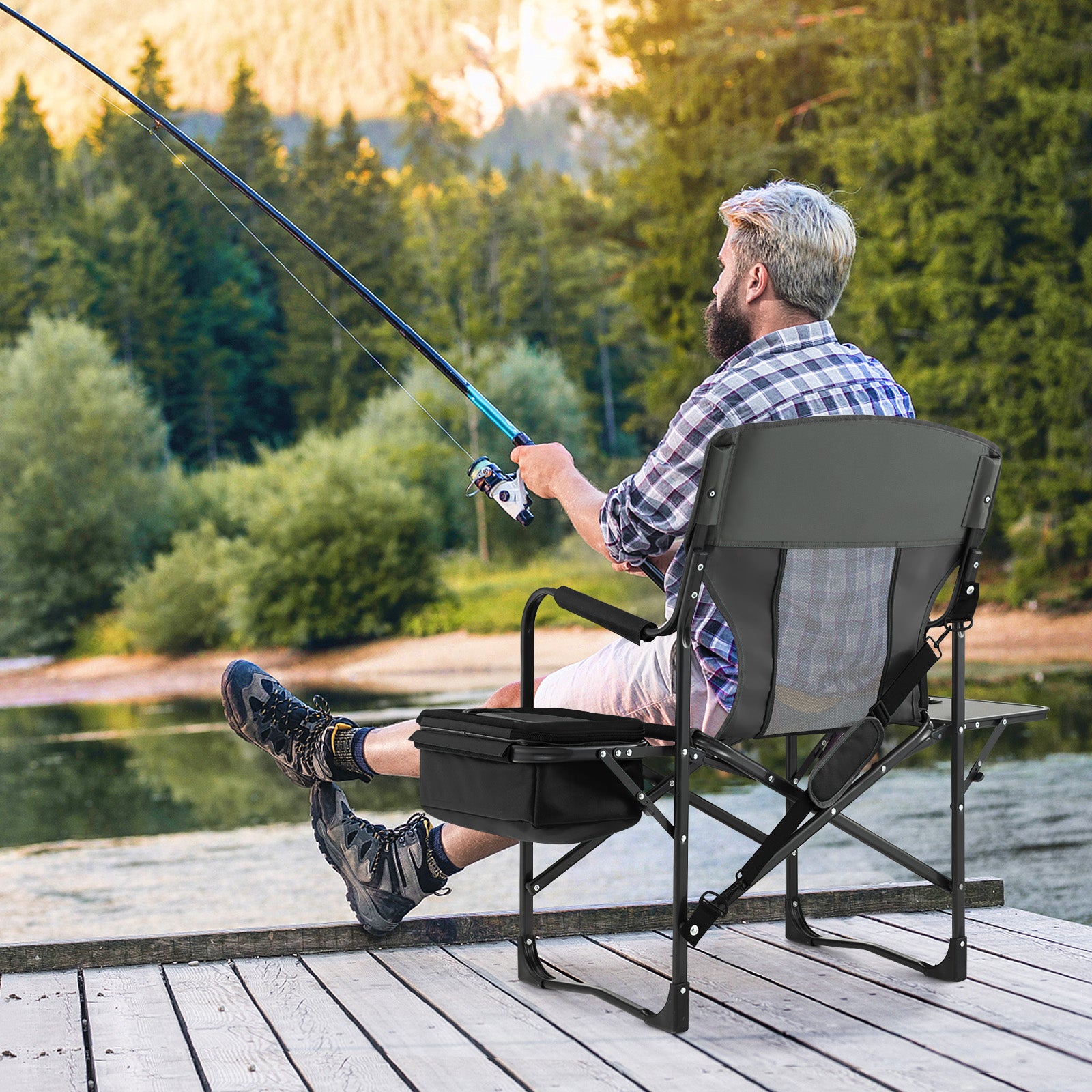 Folding Camping Directors Chair with Cooler Bag and Side Table