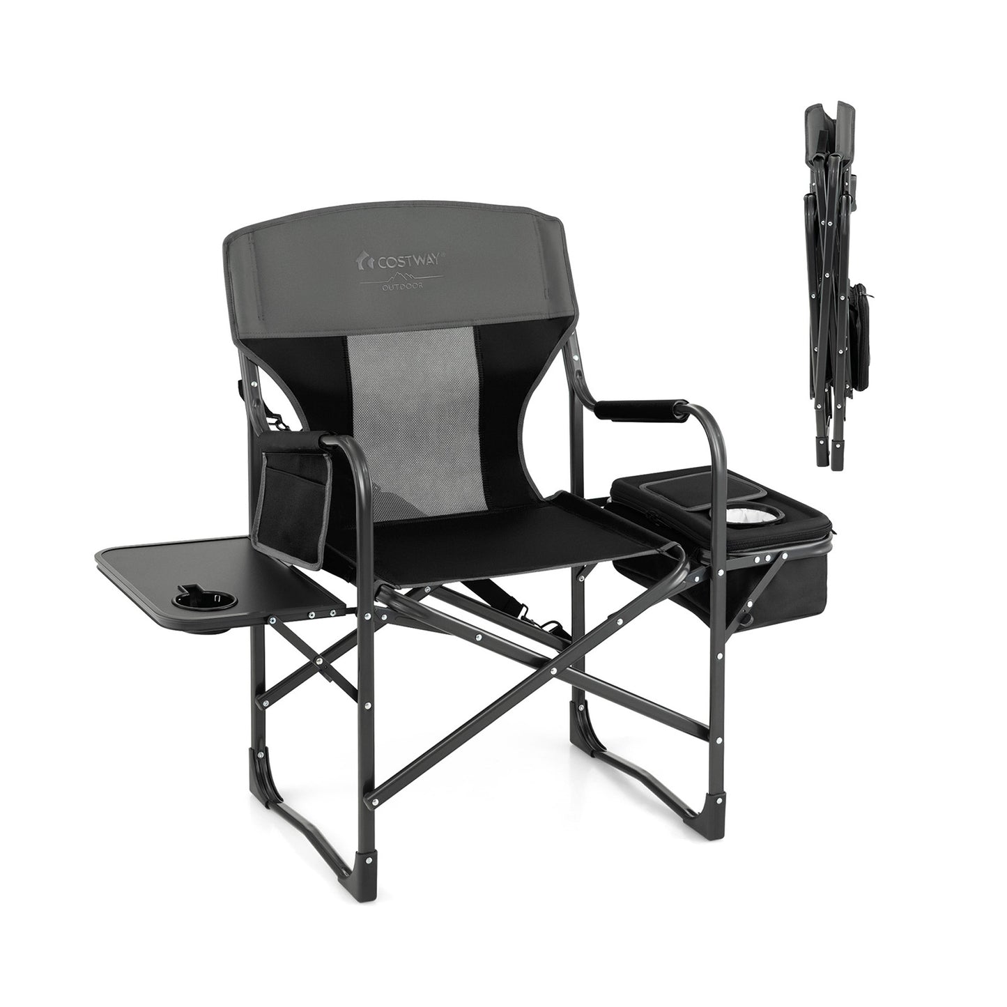 Folding Camping Directors Chair with Cooler Bag and Side Table
