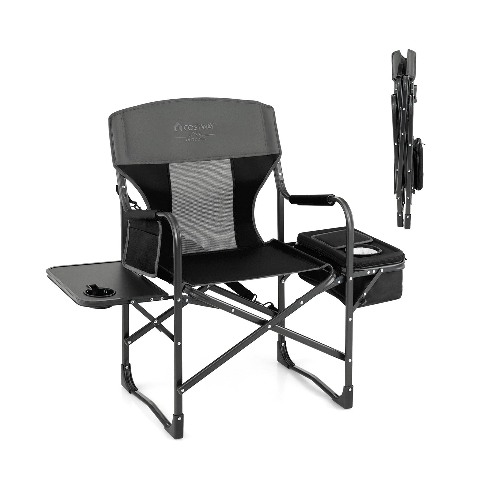 Folding Camping Directors Chair with Cooler Bag and Side Table