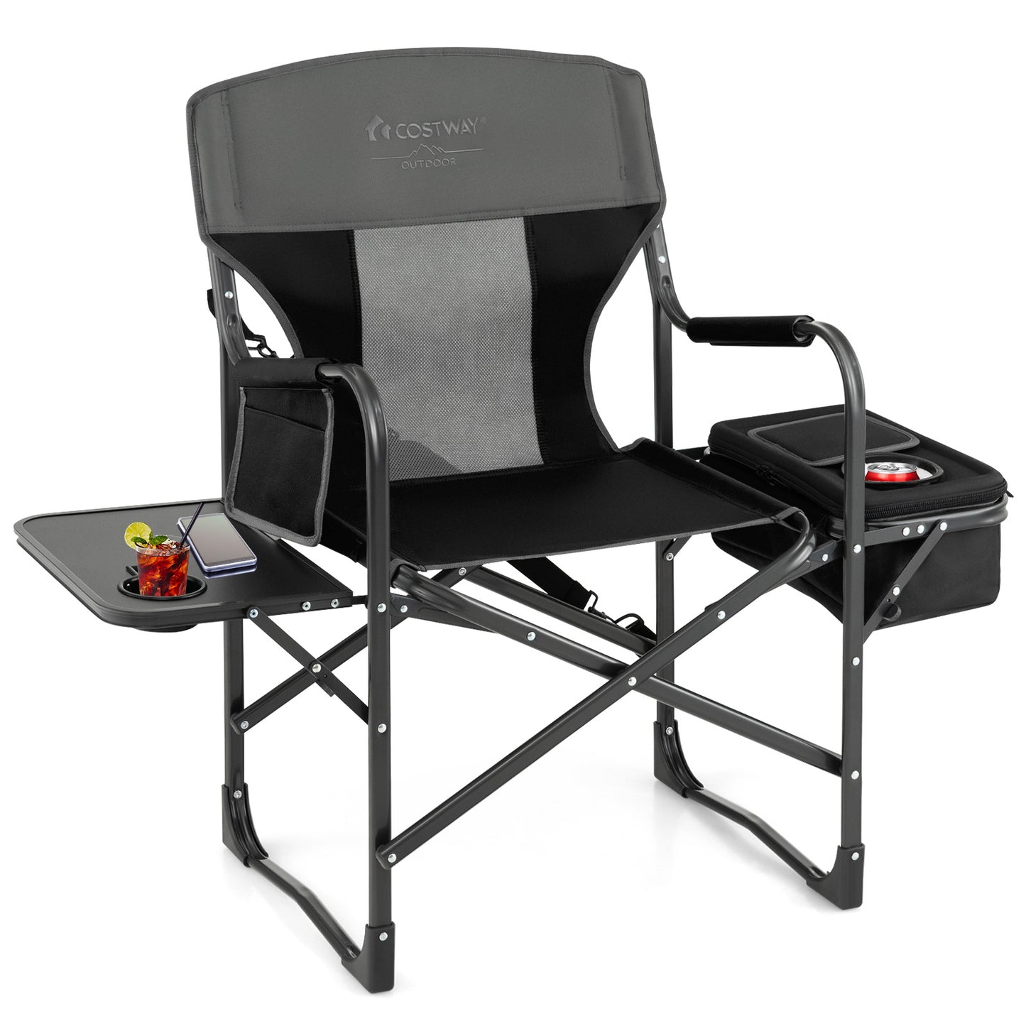 Folding Camping Directors Chair with Cooler Bag and Side Table