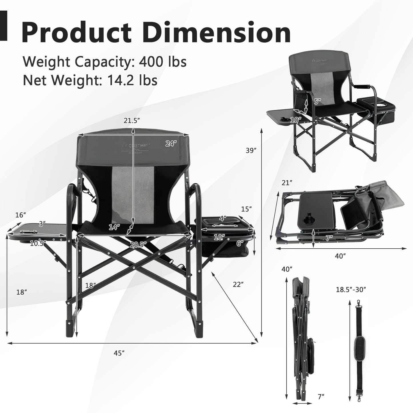 Folding Camping Directors Chair with Cooler Bag and Side Table
