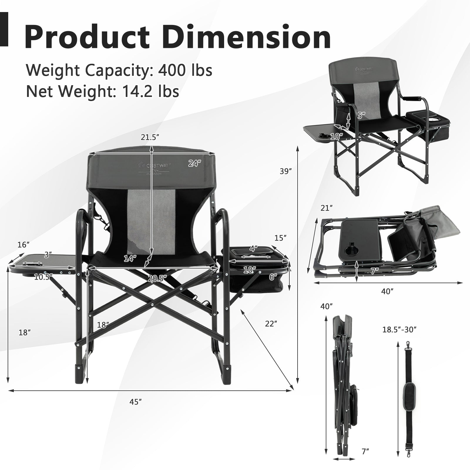 Folding Camping Directors Chair with Cooler Bag and Side Table