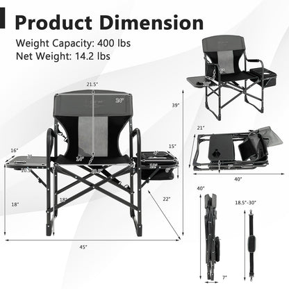 Folding Camping Directors Chair with Cooler Bag and Side Table