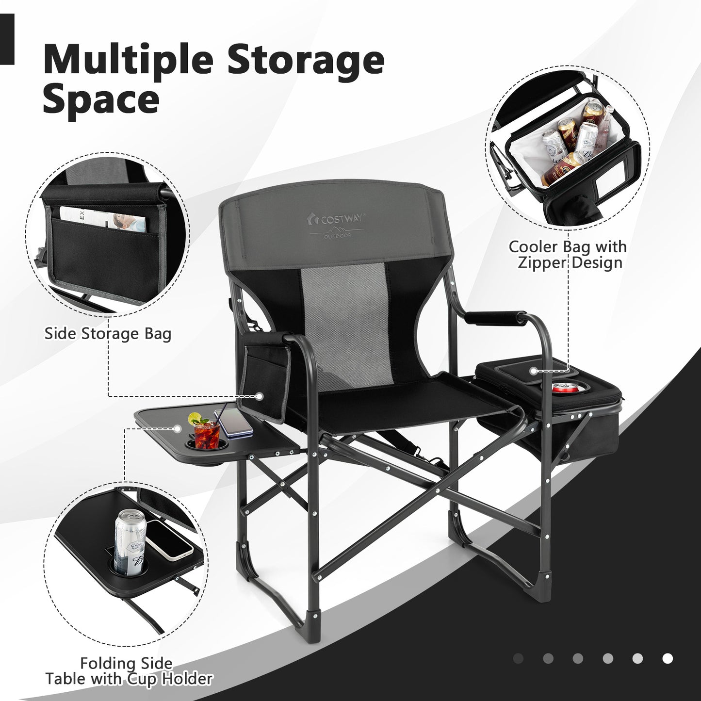 Folding Camping Directors Chair with Cooler Bag and Side Table