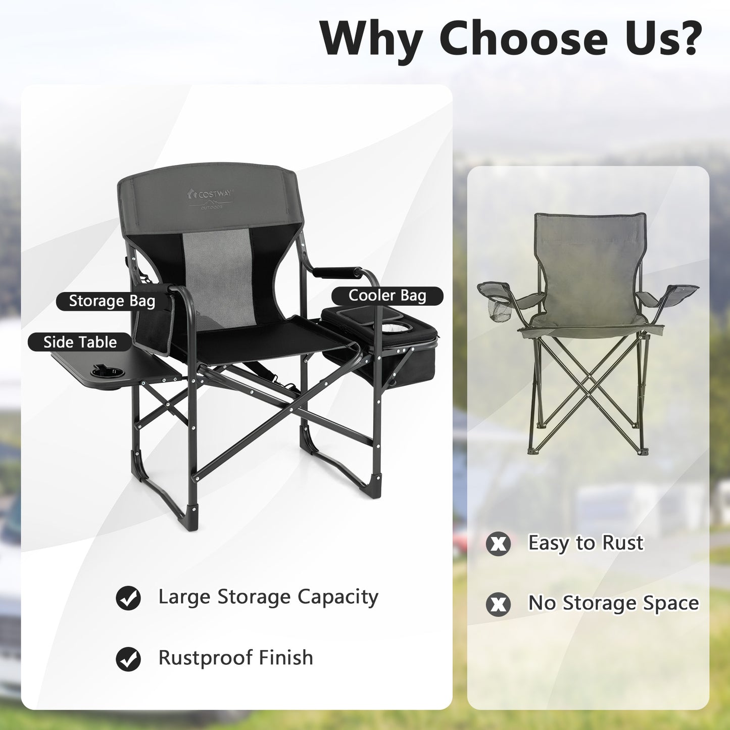 Folding Camping Directors Chair with Cooler Bag and Side Table