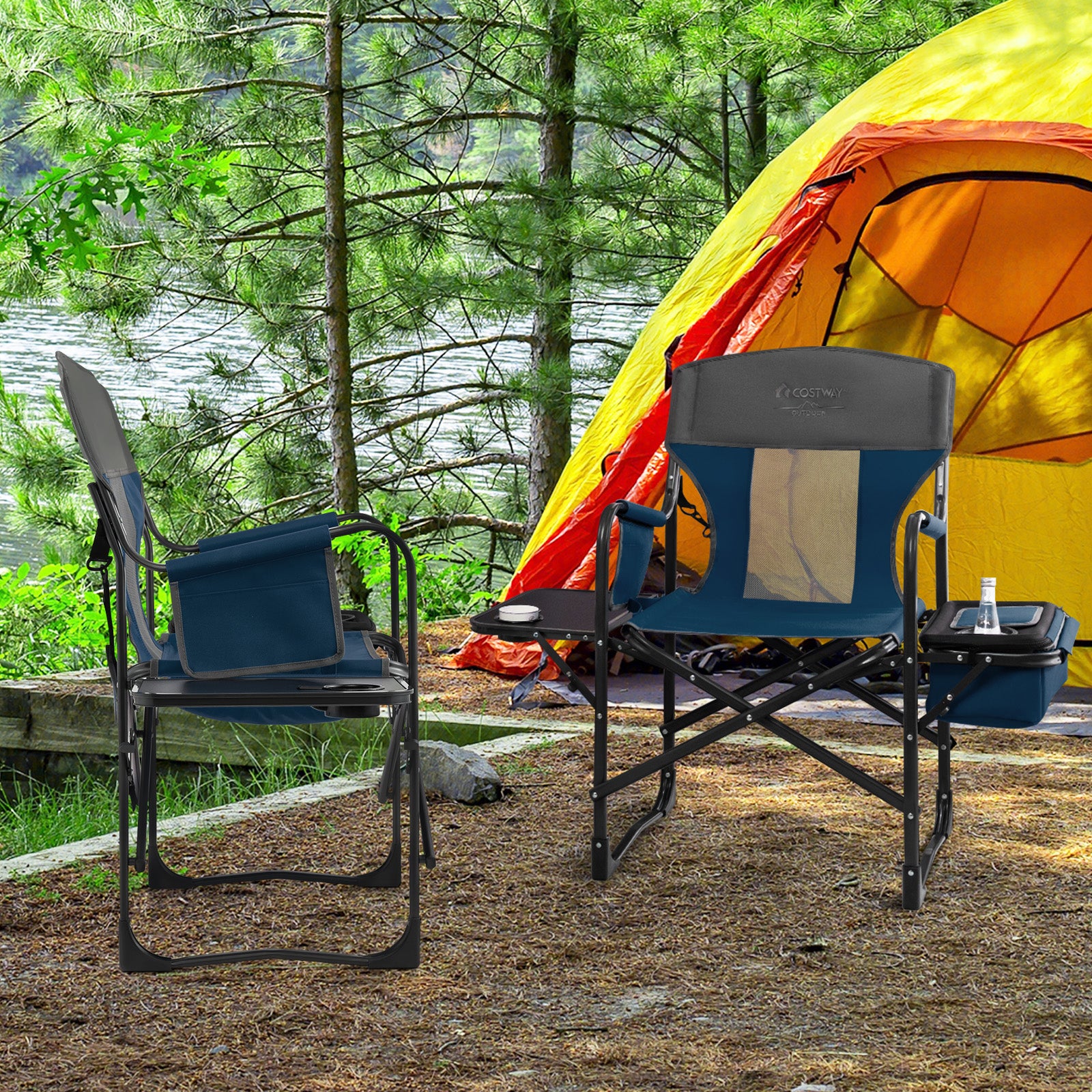 Folding Camping Directors Chair with Cooler Bag and Side Table
