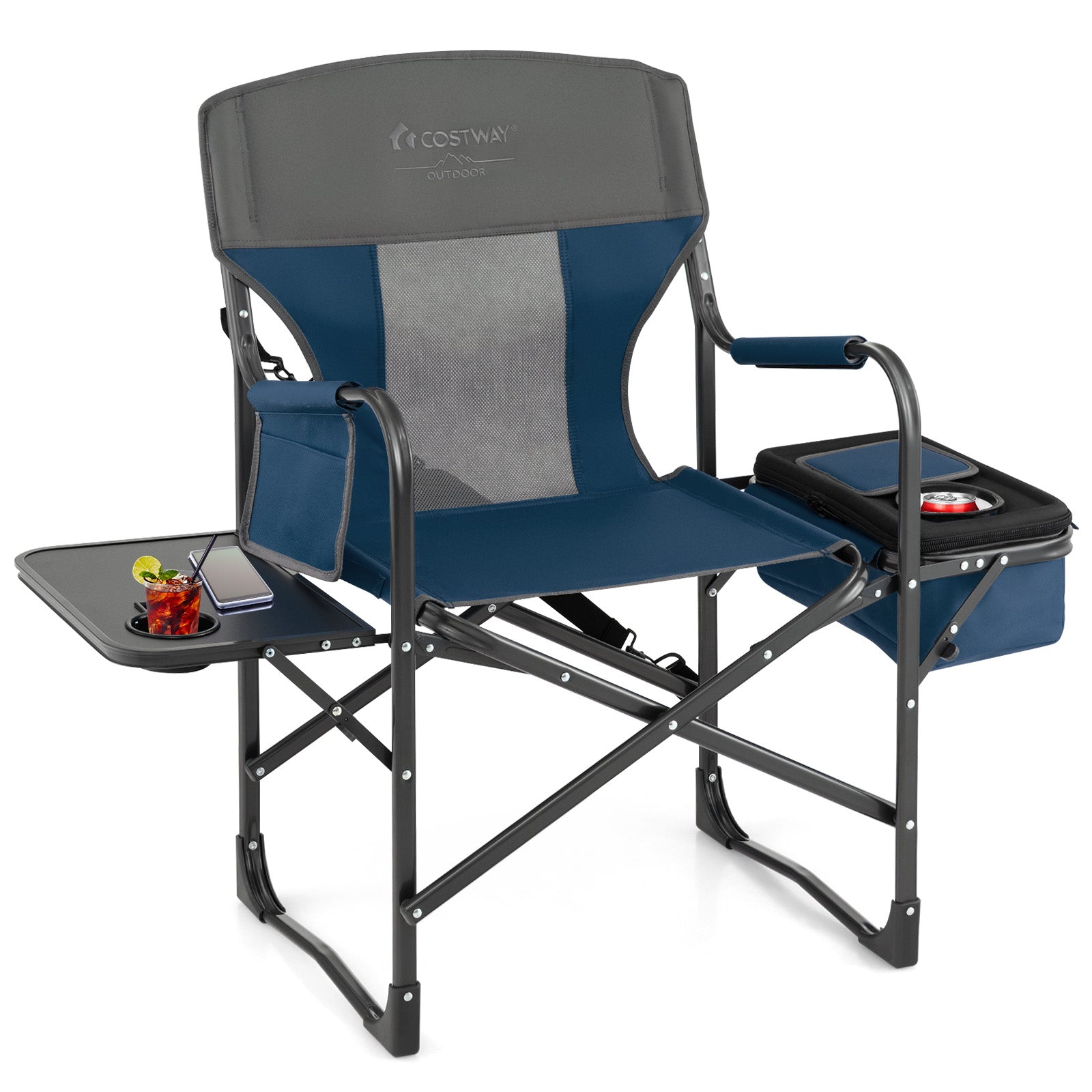Folding Camping Directors Chair with Cooler Bag and Side Table