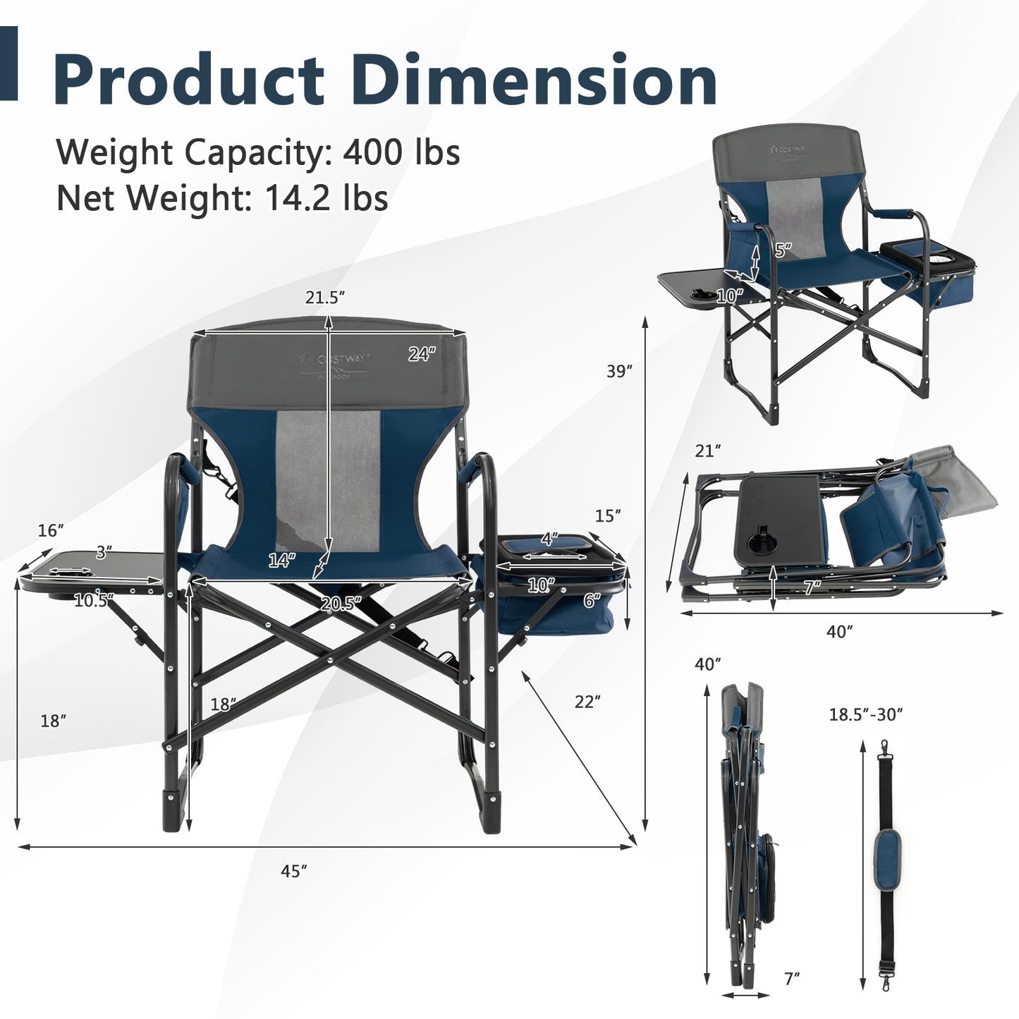 Folding Camping Directors Chair with Cooler Bag and Side Table