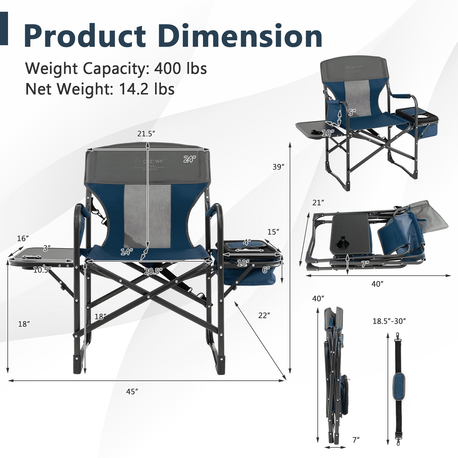 Folding Camping Directors Chair with Cooler Bag and Side Table