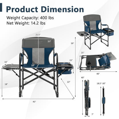 Folding Camping Directors Chair with Cooler Bag and Side Table