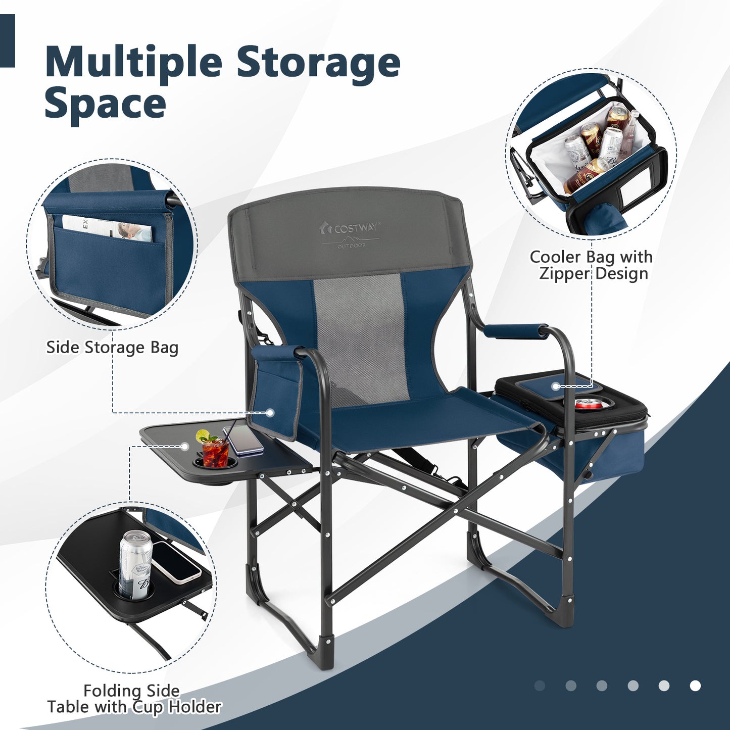 Folding Camping Directors Chair with Cooler Bag and Side Table
