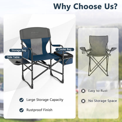 Folding Camping Directors Chair with Cooler Bag and Side Table