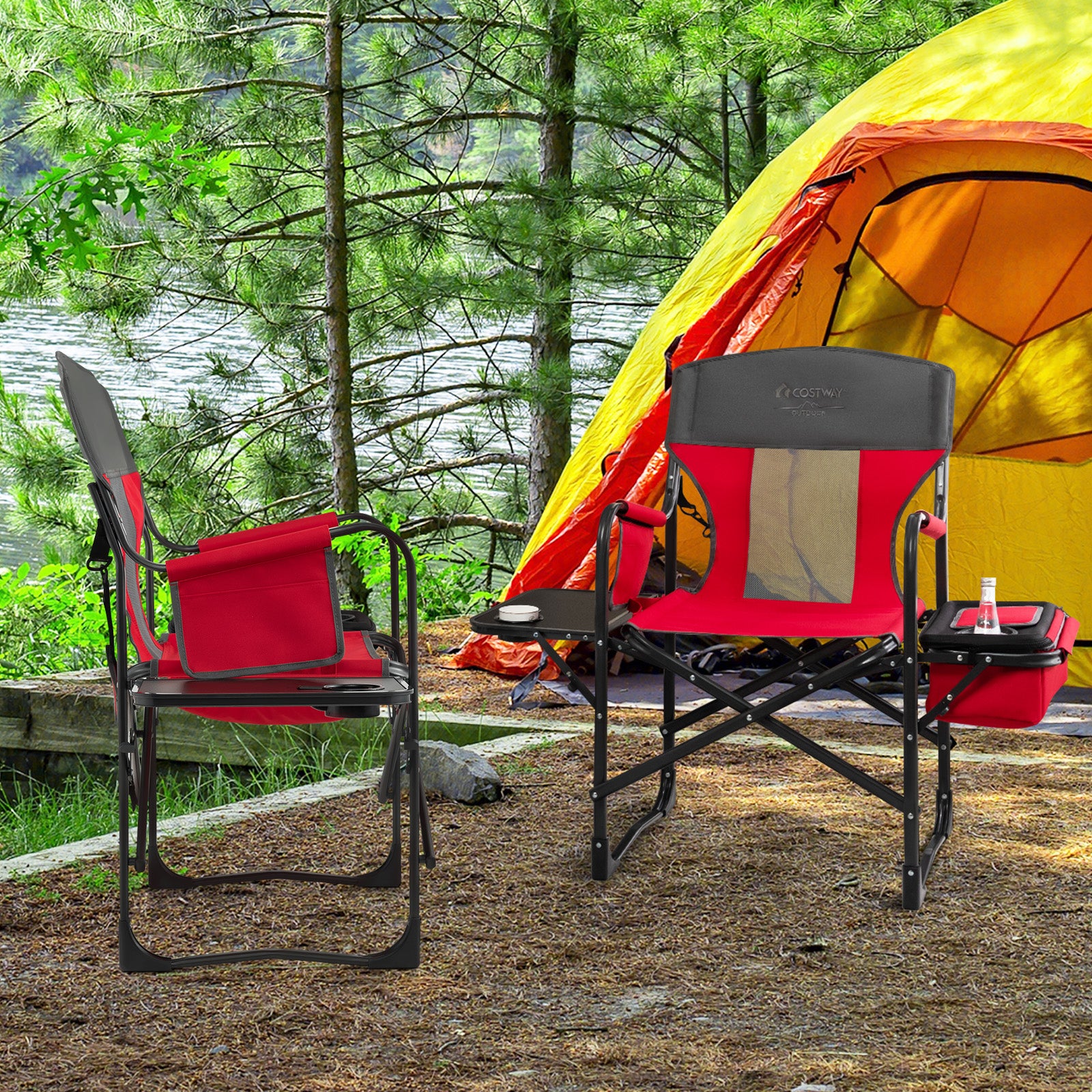 Folding Camping Directors Chair with Cooler Bag and Side Table