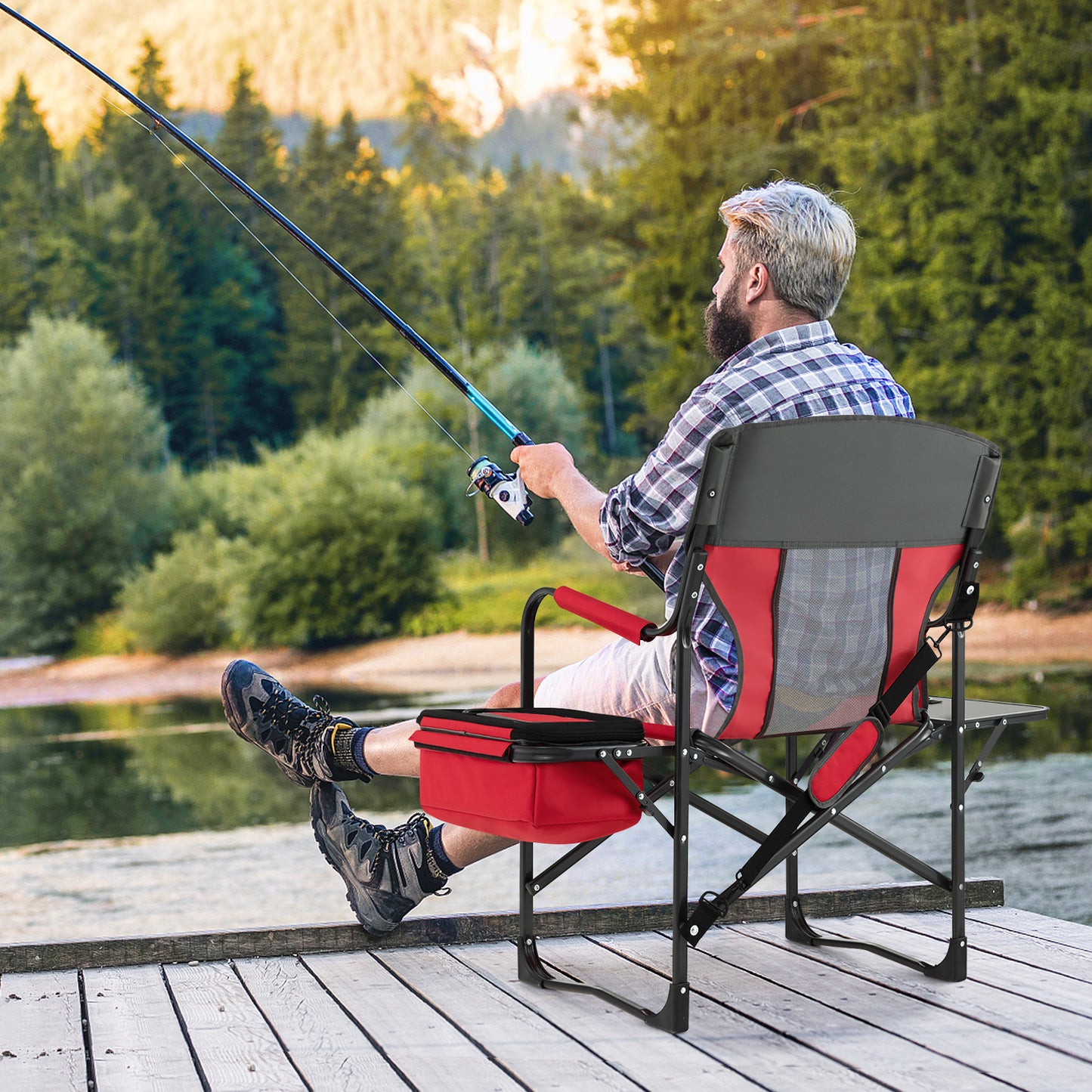 Folding Camping Directors Chair with Cooler Bag and Side Table