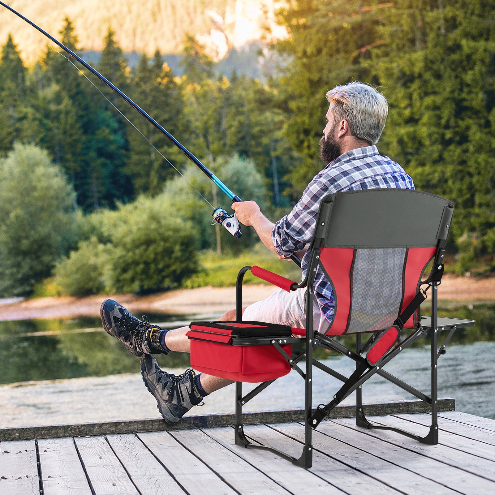 Folding Camping Directors Chair with Cooler Bag and Side Table