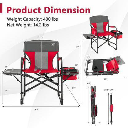 Folding Camping Directors Chair with Cooler Bag and Side Table