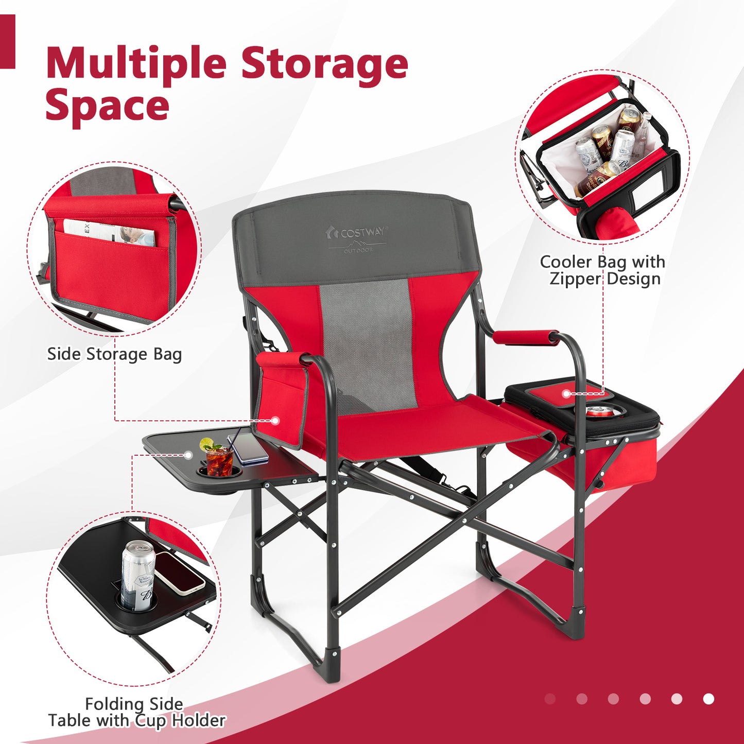 Folding Camping Directors Chair with Cooler Bag and Side Table