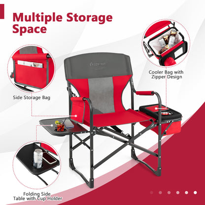 Folding Camping Directors Chair with Cooler Bag and Side Table