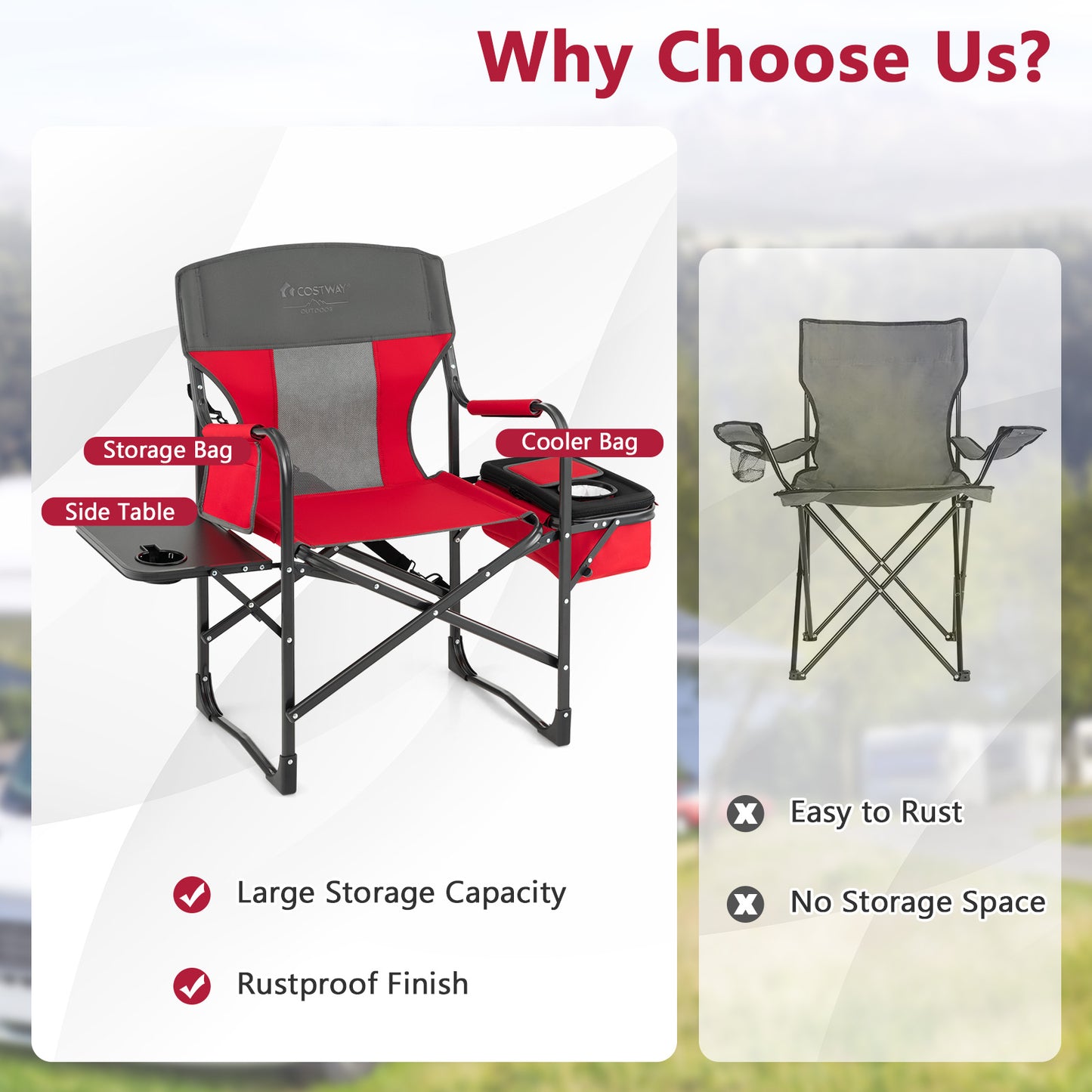 Folding Camping Directors Chair with Cooler Bag and Side Table