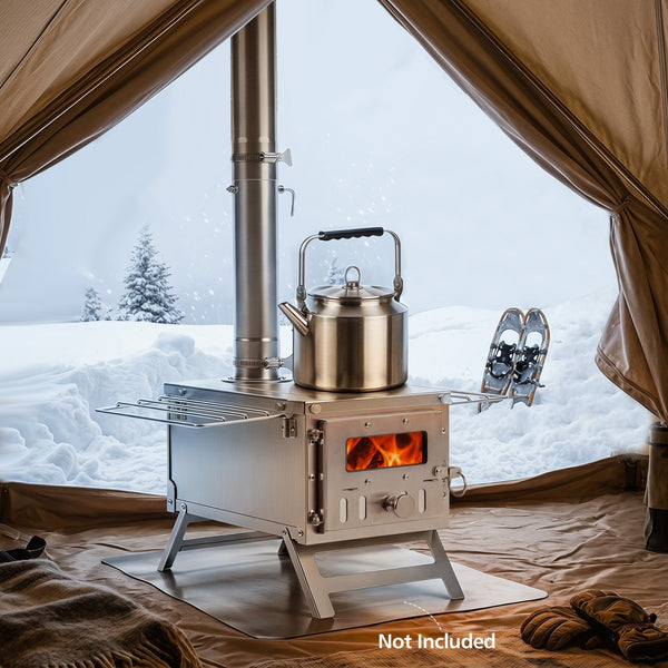 Portable Wood Burning Tent Stove with 7 Chimney Pipes