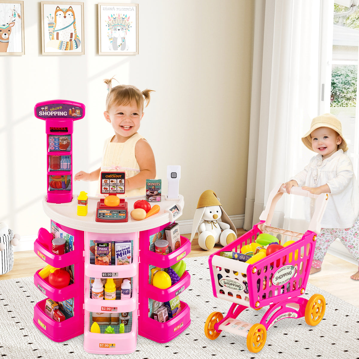 Supermarket Playset for Kids 76 PCS Pretend Play Grocery Store Set with Shopping Cart