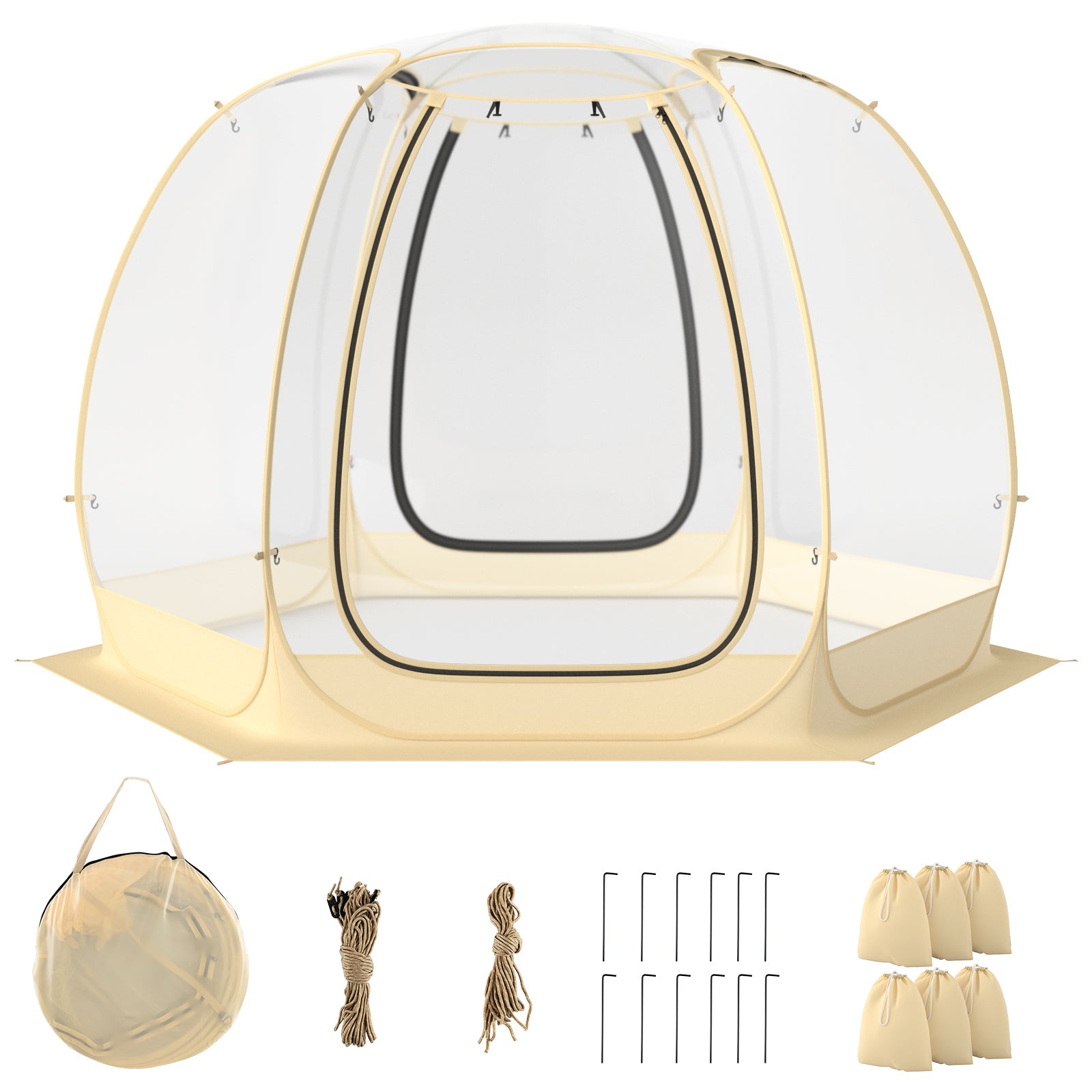 11 x 11 Feet Clear Dome Pop up Bubble Tent with Carrying Bag for 6-10 People-Beige