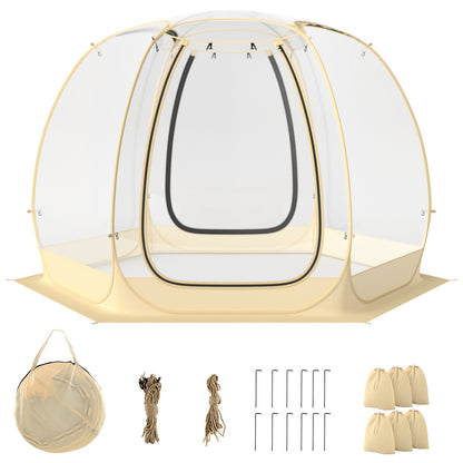 11 x 11 Feet Clear Dome Pop up Bubble Tent with Carrying Bag for 6-10 People-Beige