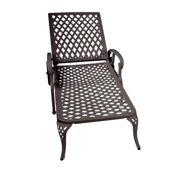 Outdoor Aluminum Lounge Chair with Wheels, Adjustable Reclining Chaise Lounge, Weather Resistant Patio Recliner Chair wi
