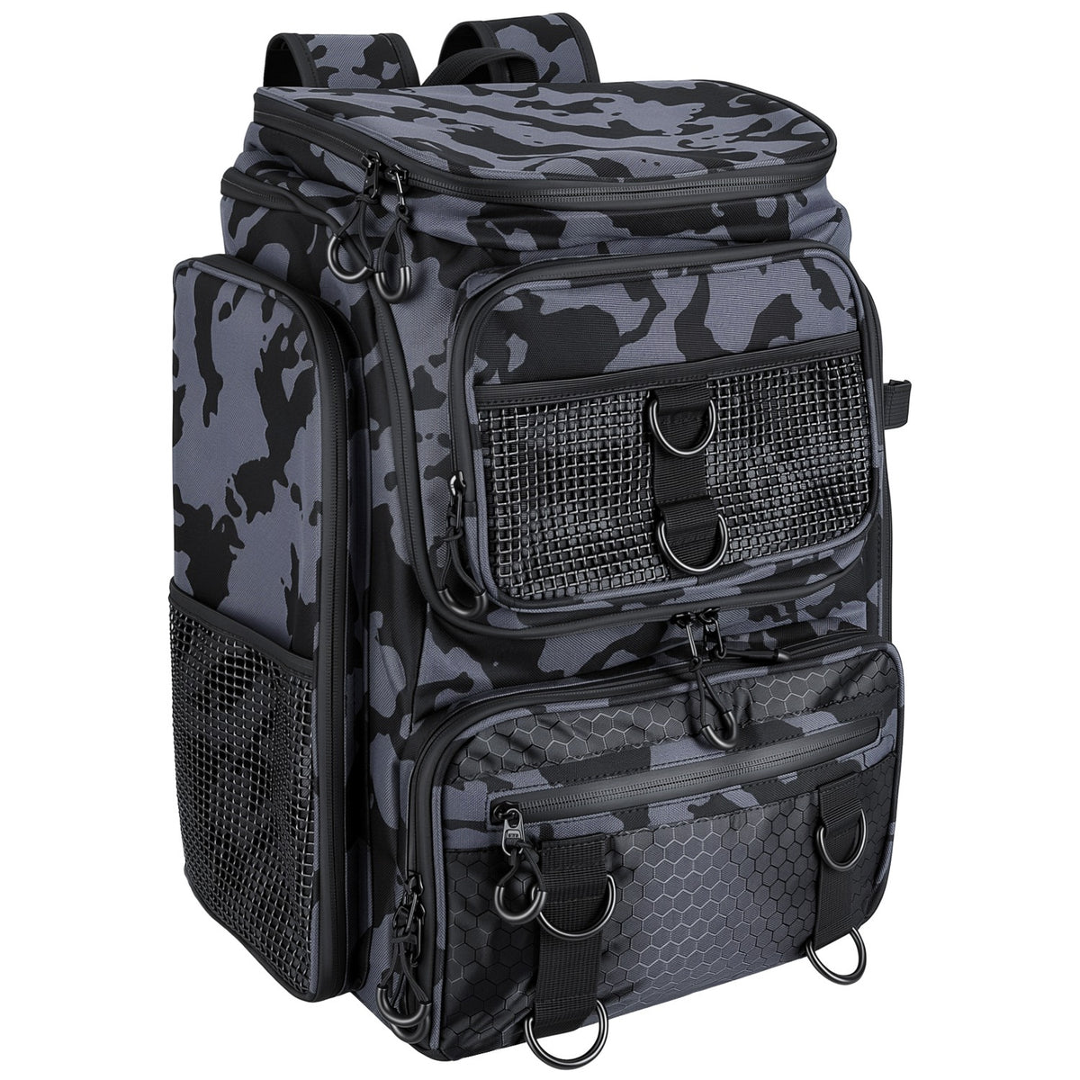 42L/11Gal Fishing Backpack Large Capacity Fishing Tackle Storage Bag with Rod Holders 16-Pocket Water-Resistant with Divider Adjustable Padded Straps