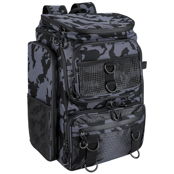 42L/11Gal Fishing Backpack Large Capacity Fishing Tackle Storage Bag with Rod Holders 16-Pocket Water-Resistant with Divider Adjustable Padded Straps
