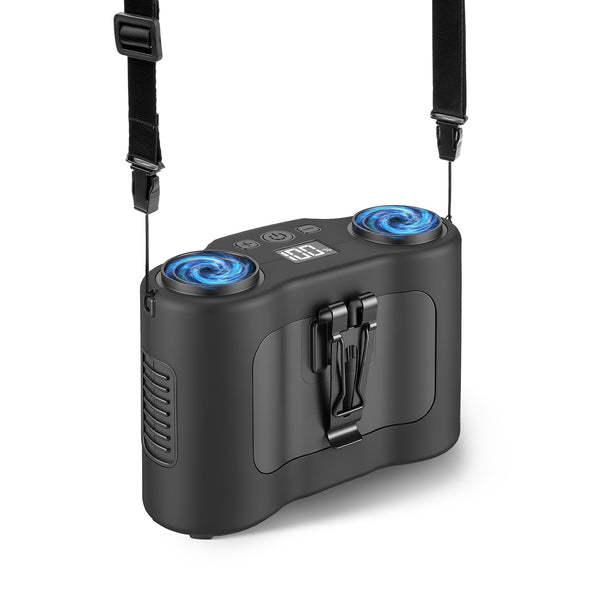 16000mAh 4 In 1 Dual-Turbine Waist Clip Fan Wearable Personal Fan Hands-Free with 5 Speeds LCD Display Lanyard Double As
